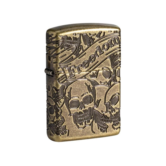 فندک زیپو مدل Zippo Armor Freedom Skull Antique Brass کد 49035
